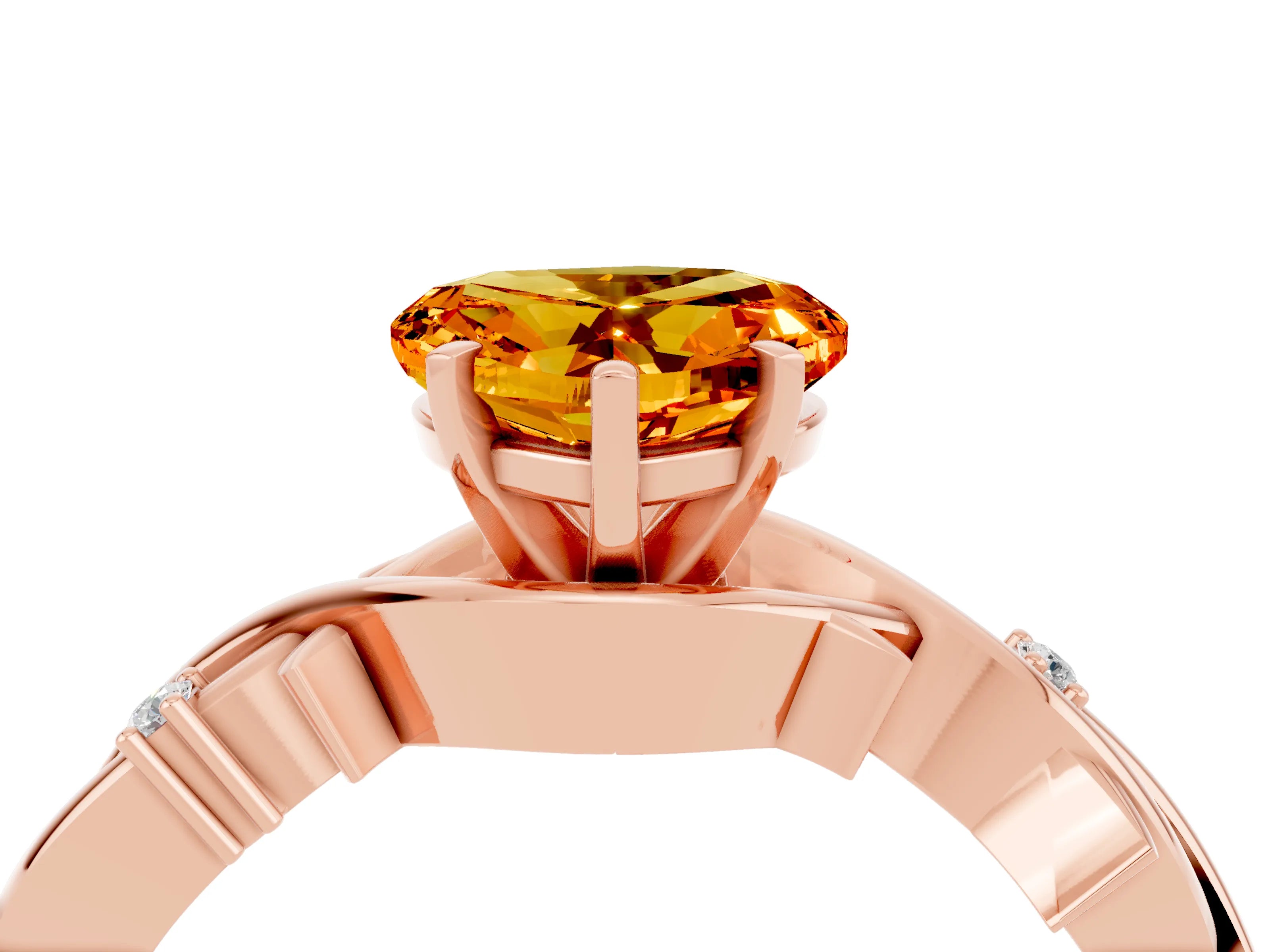 Rose gold Heart Cut Citrine Solitaire Ring with Twisted Band and Prong Setting_4