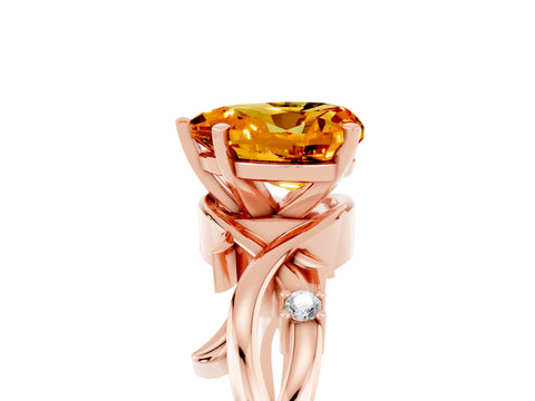 Rose gold Heart Cut Citrine Solitaire Ring with Twisted Band and Prong Setting_5