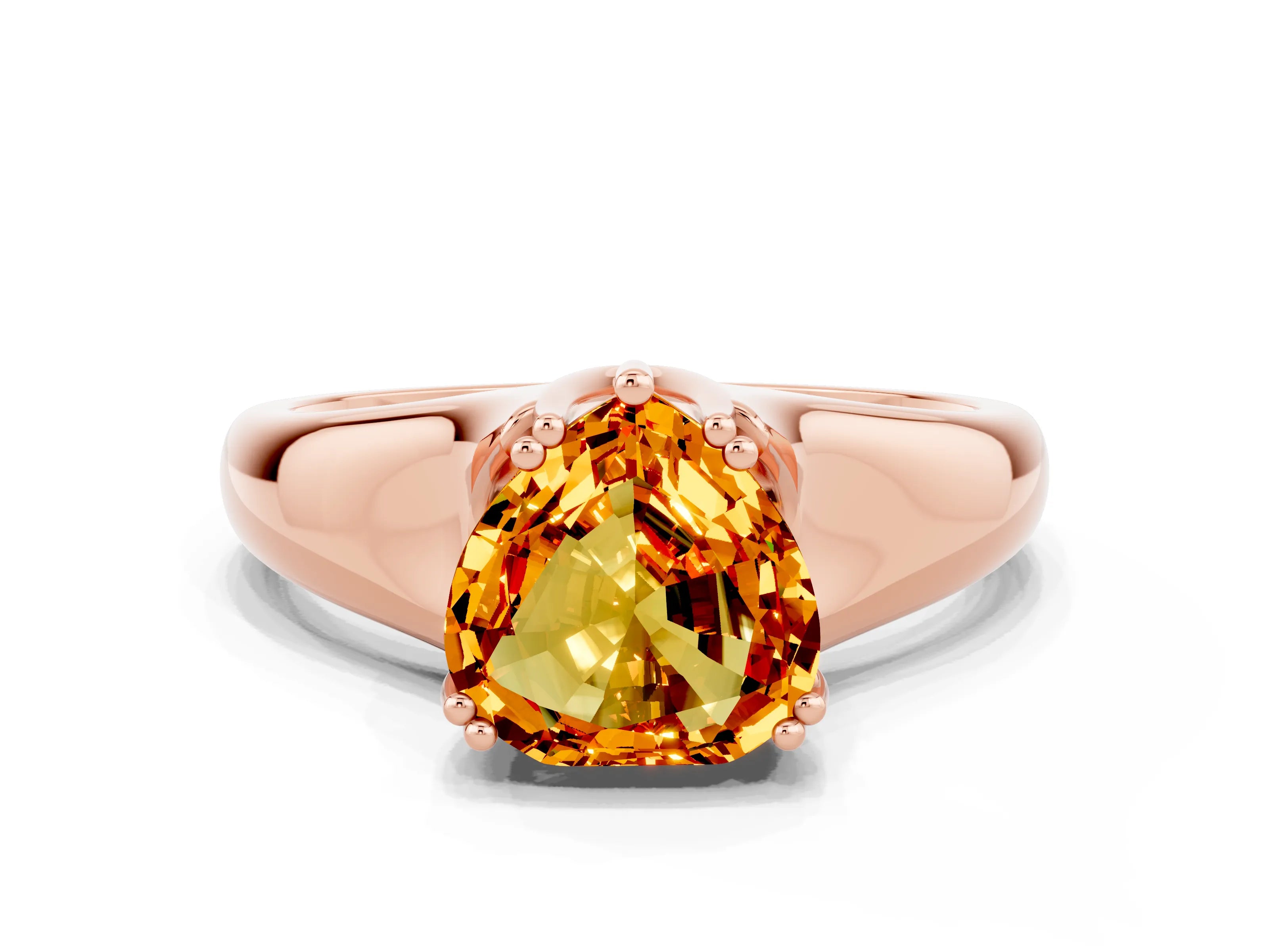 Rose gold Heart Cut Citrine Solitaire Ring with Wide Band and Prong Setting