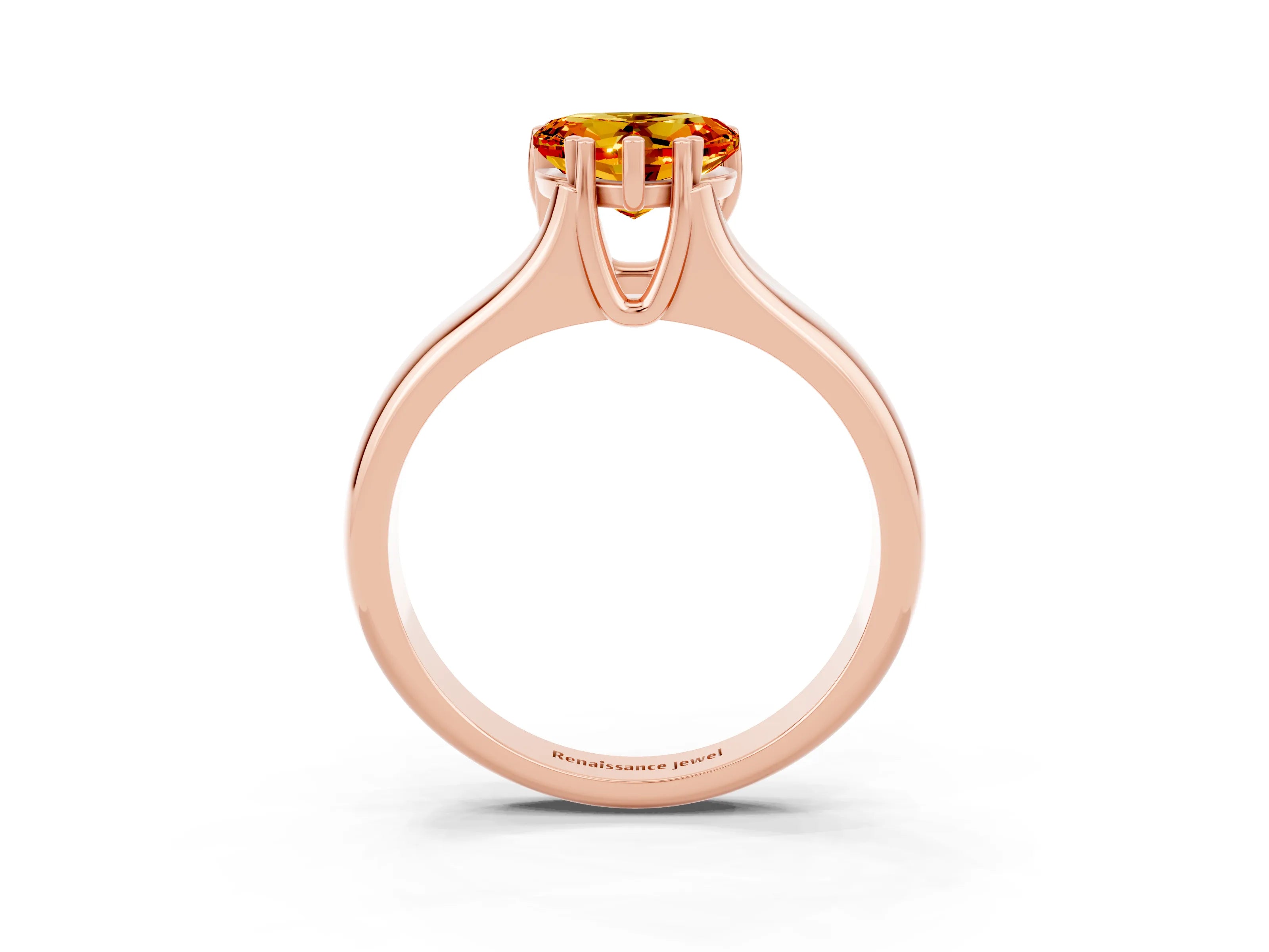 Rose gold Heart Cut Citrine Solitaire Ring with Wide Band and Prong Setting_3