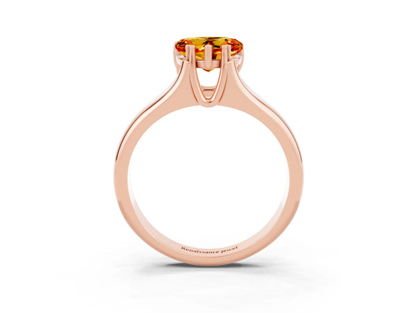 Rose gold Heart Cut Citrine Solitaire Ring with Wide Band and Prong Setting