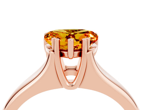 Rose gold Heart Cut Citrine Solitaire Ring with Wide Band and Prong Setting_4