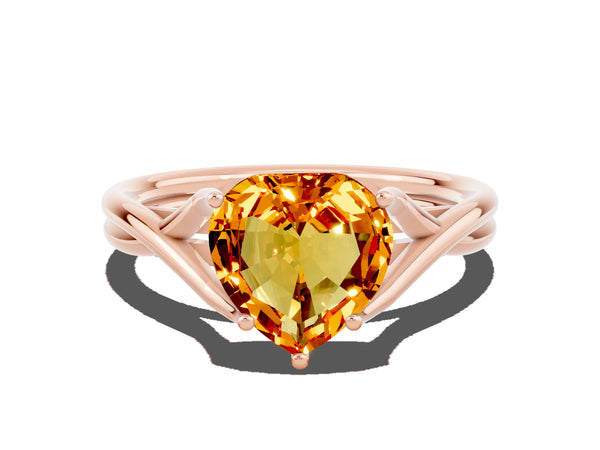Rose gold Heart Cut Citrine Solitaire Twist Band Prong Setting Ring