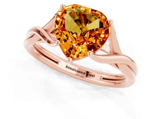 Rose gold Heart Cut Citrine Solitaire Twist Band Prong Setting Ring