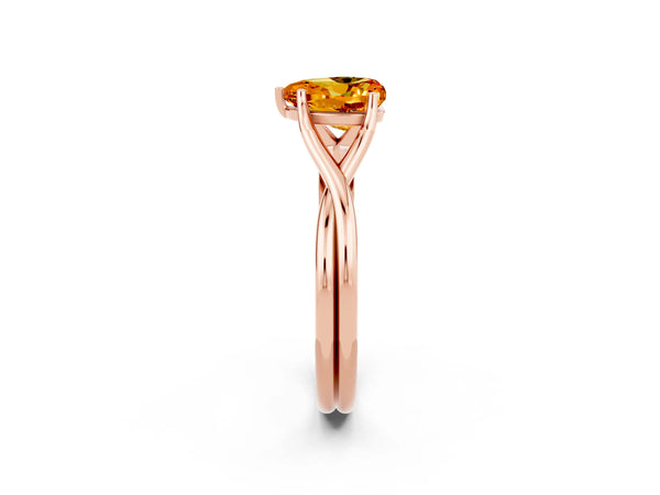 Rose gold Heart Cut Citrine Solitaire Twist Band Prong Setting Ring