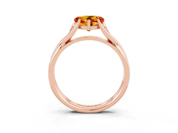 Rose gold Heart Cut Citrine Solitaire Twist Band Prong Setting Ring