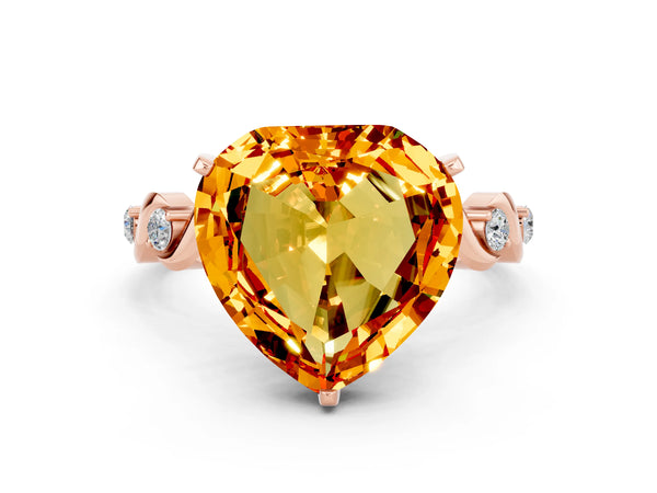 Rose gold Heart Cut Citrine Solitaire Twisted Band with Round  Accents and Prong Setting