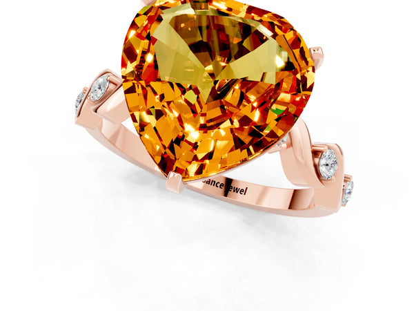 Rose gold Heart Cut Citrine Solitaire Twisted Band with Round  Accents and Prong Setting
