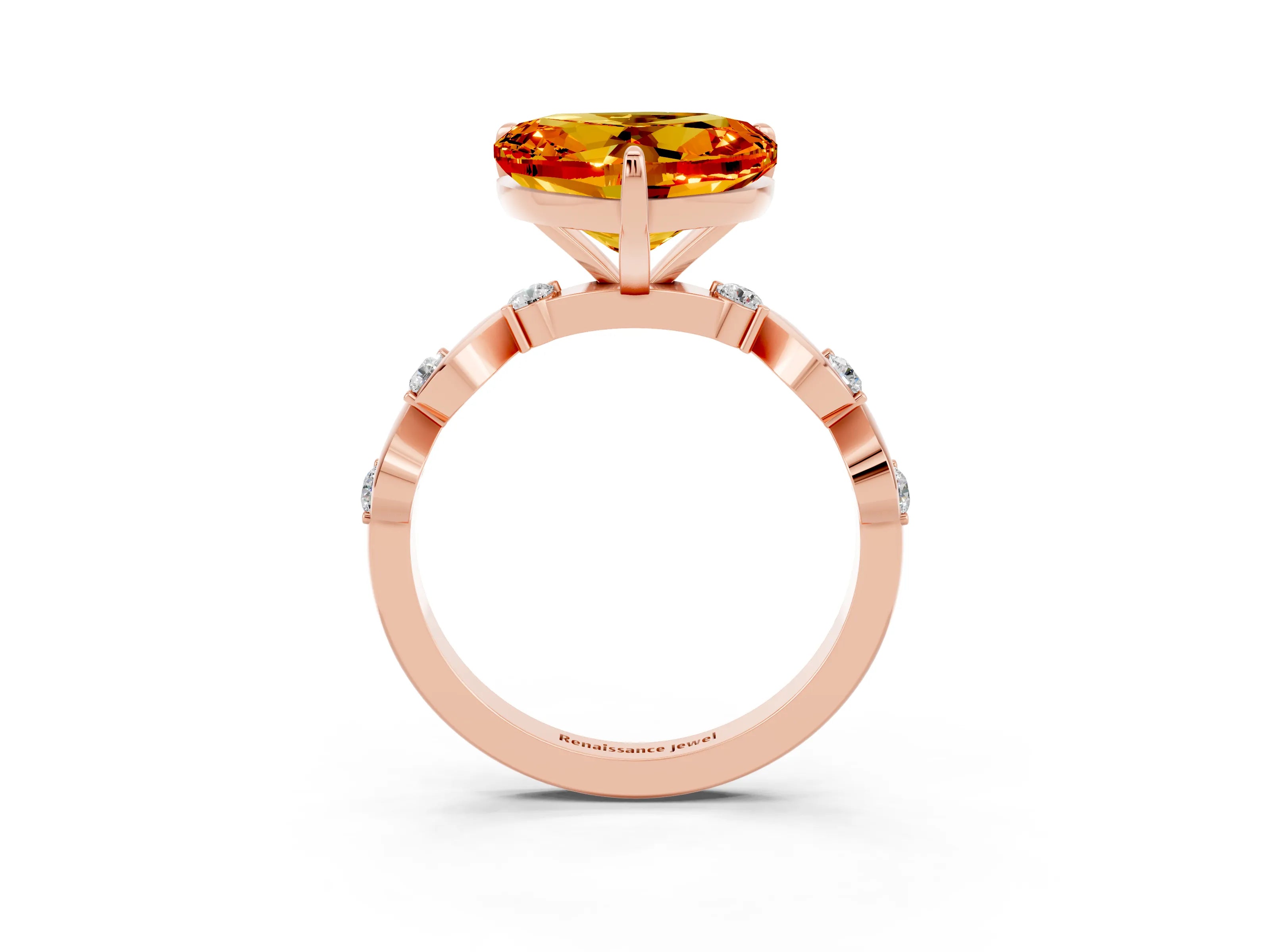 Rose gold Heart Cut Citrine Solitaire Twisted Band with Round  Accents and Prong Setting_15