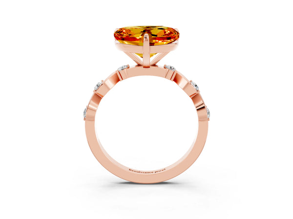 Rose gold Heart Cut Citrine Solitaire Twisted Band with Round  Accents and Prong Setting