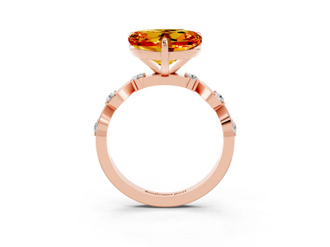 Rose gold Heart Cut Citrine Solitaire Twisted Band with Round  Accents and Prong Setting_15