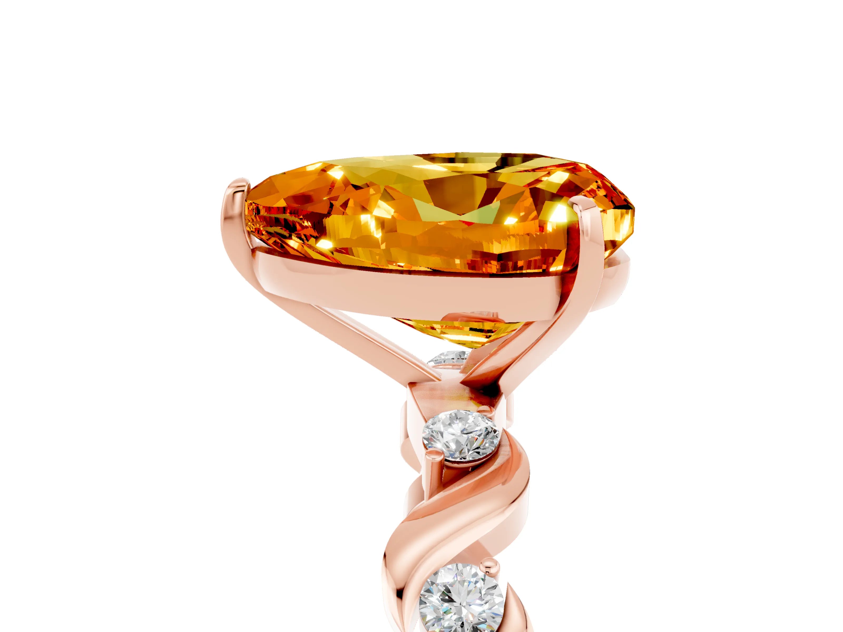 Rose gold Heart Cut Citrine Solitaire Twisted Band with Round  Accents and Prong Setting_17