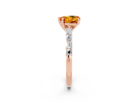 Rose gold Heart Cut Citrine Solitaire with Side Baguettes and Channel Set Band_2