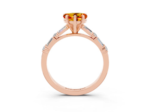Rose gold Heart Cut Citrine Solitaire with Side Baguettes and Channel Set Band_3