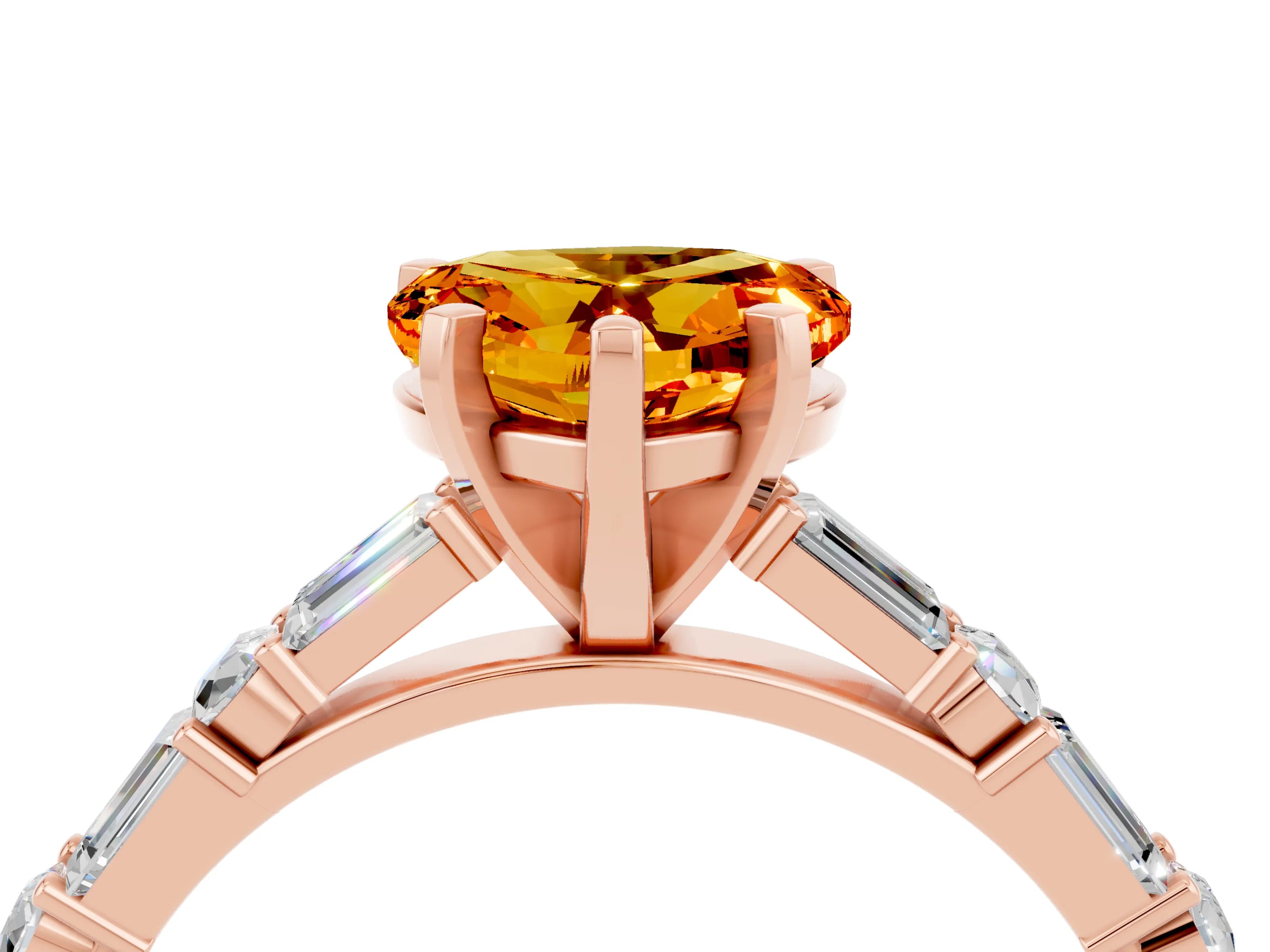 Rose gold Heart Cut Citrine Solitaire with Side Baguettes and Channel Set Band_4
