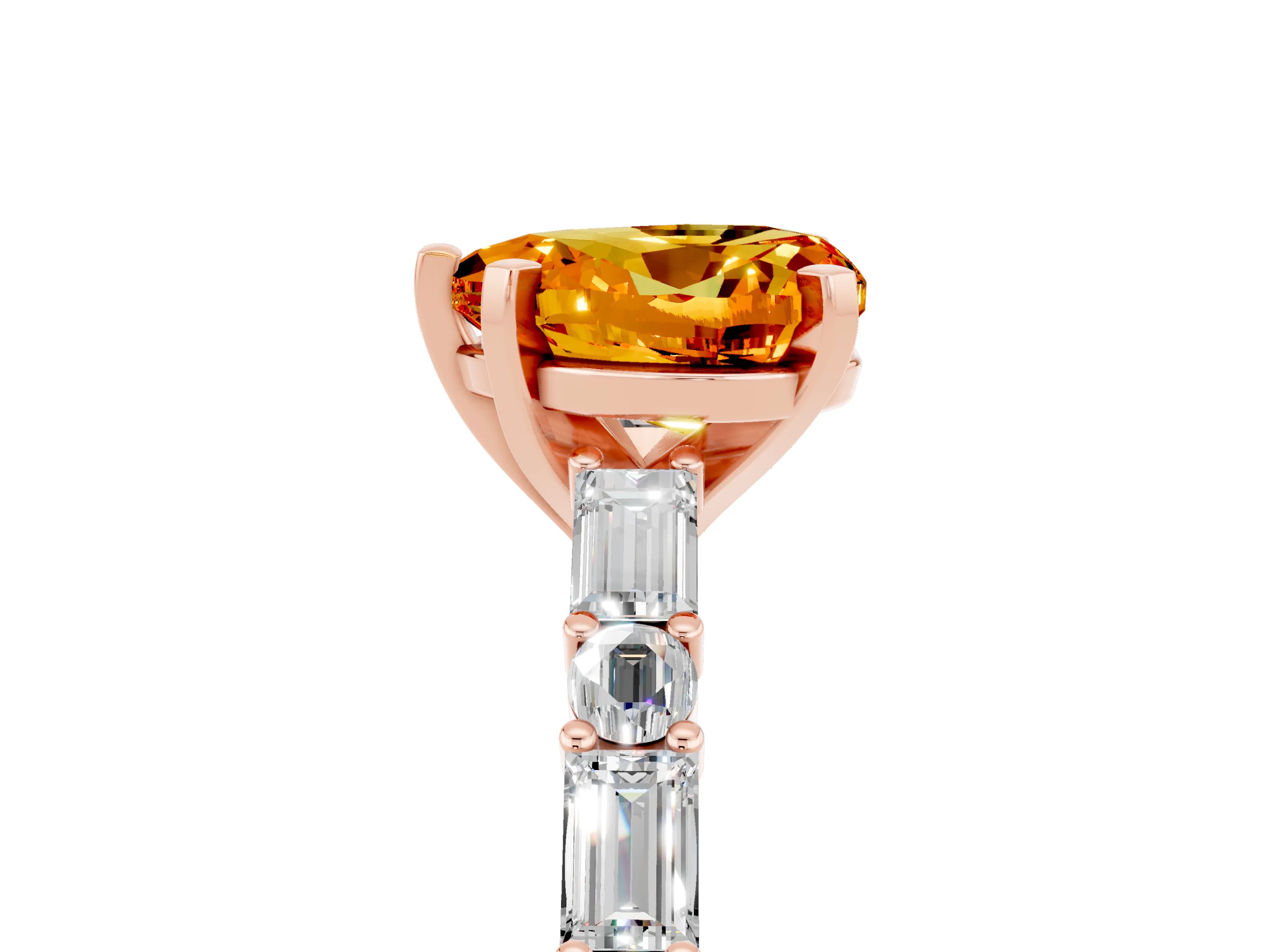 Rose gold Heart Cut Citrine Solitaire with Side Baguettes and Channel Set Band_5