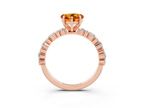 Rose gold Heart Cut Citrine Solitaire with Side Stones, Pave Band, Four-Prong Setting_39