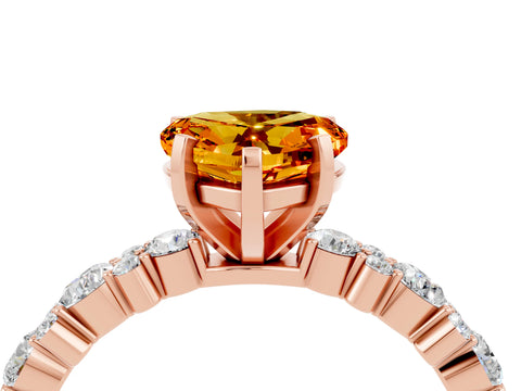 Rose gold Heart Cut Citrine Solitaire with Side Stones, Pave Band, Four-Prong Setting_40