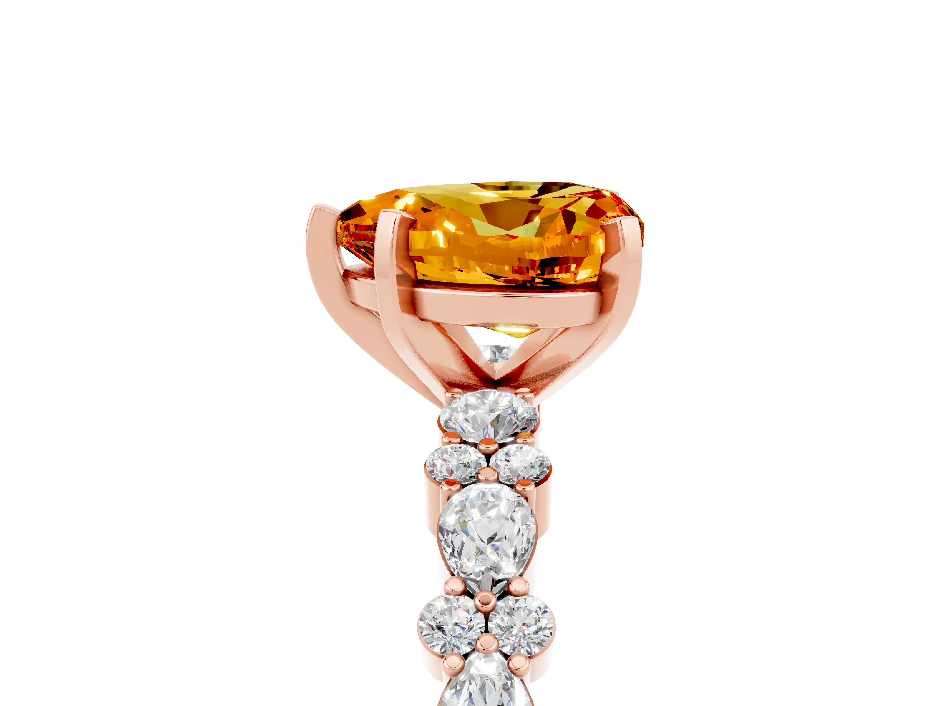 Rose gold Heart Cut Citrine Solitaire with Side Stones, Pave Band, Four-Prong Setting_41
