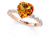 Rose gold Heart Cut Citrine Solitaire with Side Stones on a Pavé Band and Four-Prong Setting_1