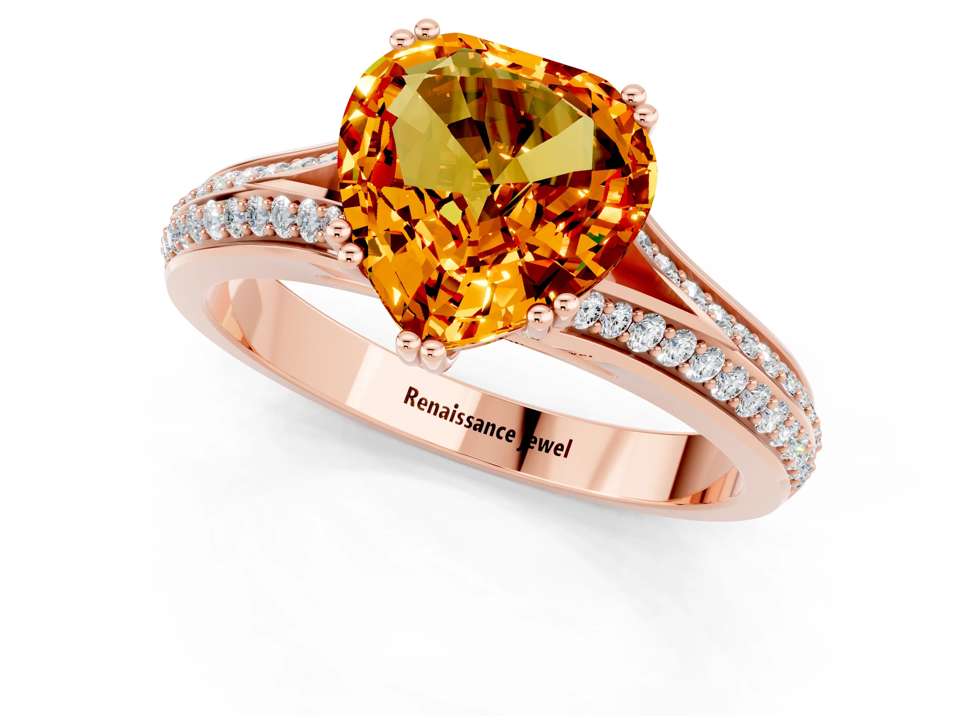 Rose gold Heart Cut Citrine Split Shank Engagement Ring with Pavé Band_1