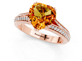 Rose gold Heart Cut Citrine Split Shank Engagement Ring with Pavé Band_1