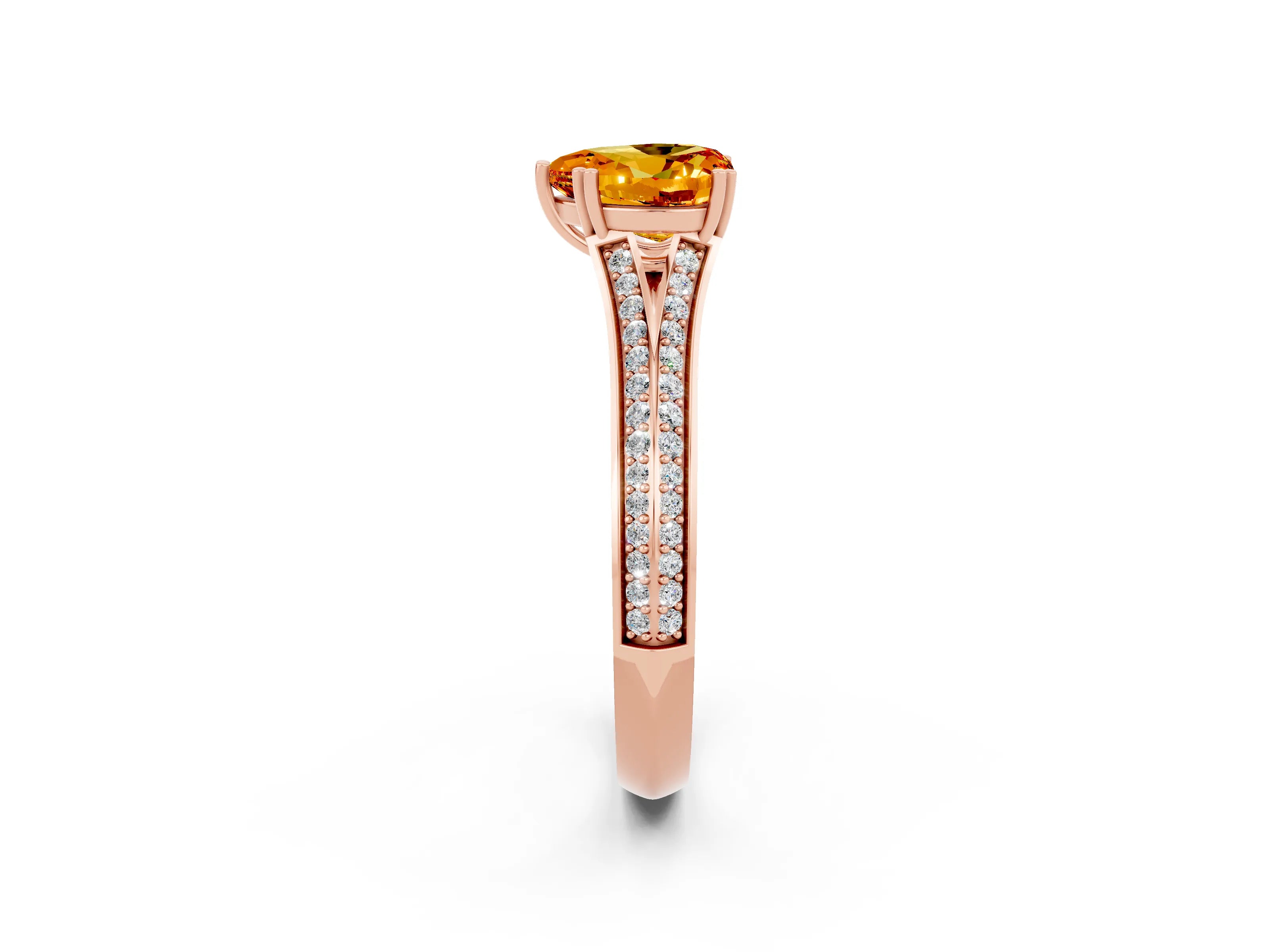 Rose gold Heart Cut Citrine Split Shank Engagement Ring with Pavé Band_2