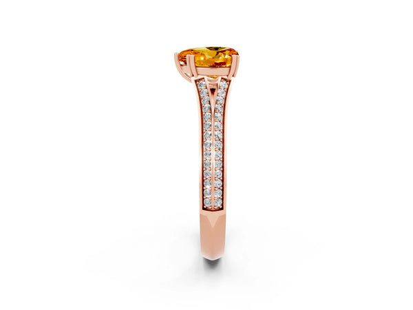 Rose gold Heart Cut Citrine Split Shank Engagement Ring with Pavé Band