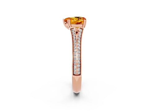 Rose gold Heart Cut Citrine Split Shank Engagement Ring with Pavé Band_2