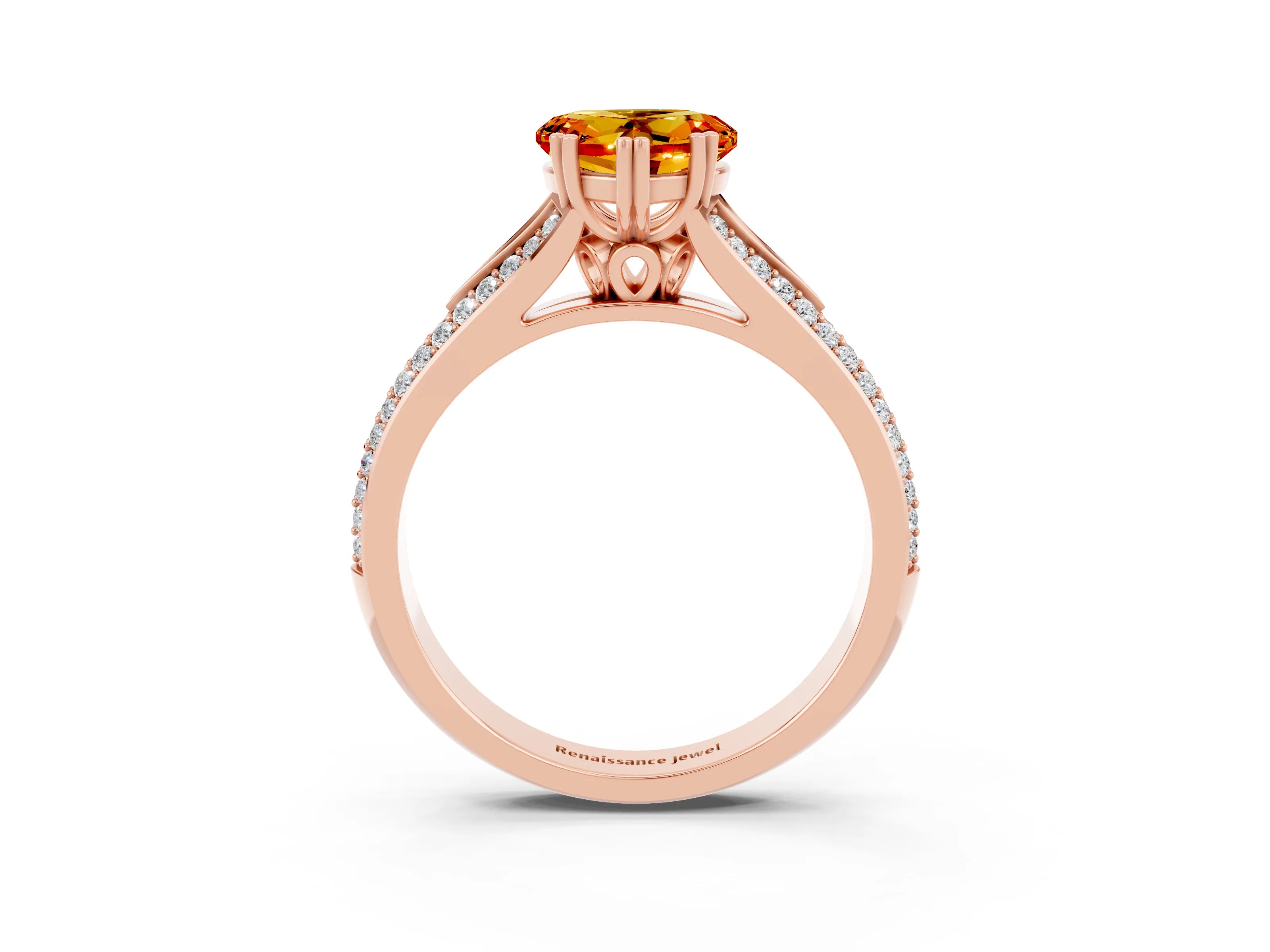 Rose gold Heart Cut Citrine Split Shank Engagement Ring with Pavé Band_3