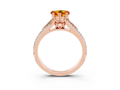Rose gold Heart Cut Citrine Split Shank Engagement Ring with Pavé Band_3