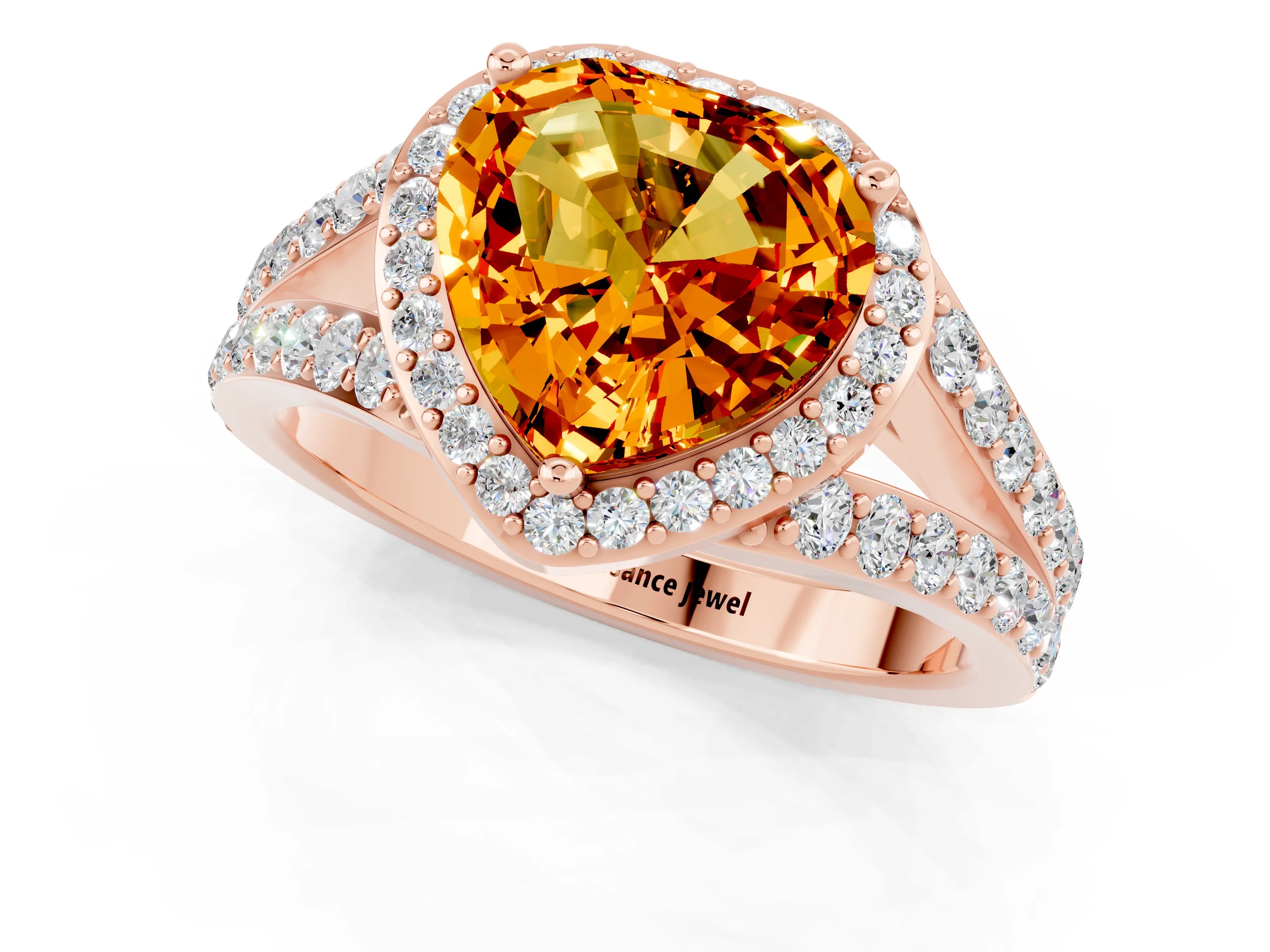 Rose gold Heart Cut Citrine Split Shank Halo Ring with Four-Prong Setting_13