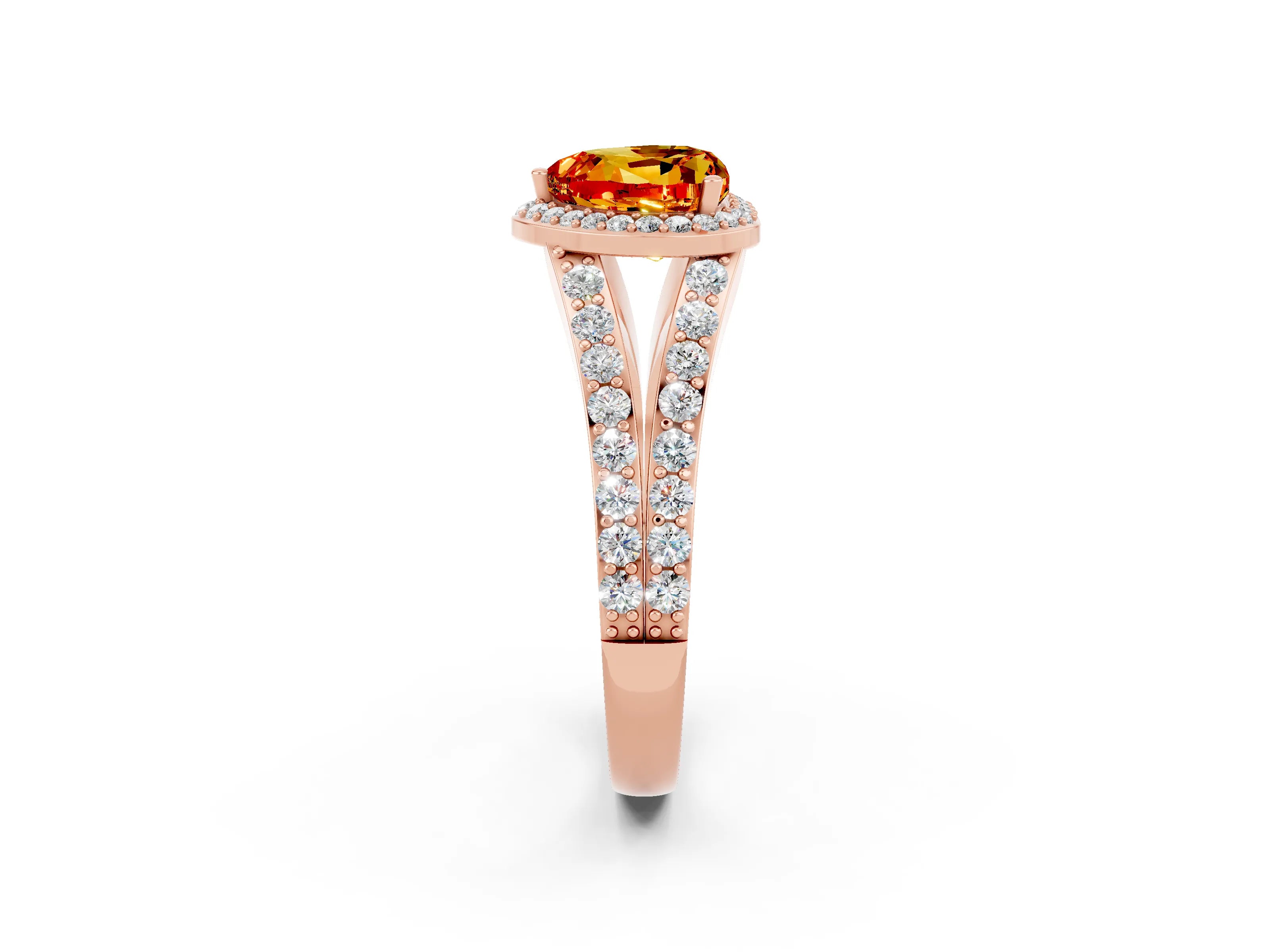 Rose gold Heart Cut Citrine Split Shank Halo Ring with Four-Prong Setting_14