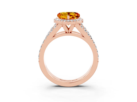 Rose gold Heart Cut Citrine Split Shank Halo Ring with Four-Prong Setting_15