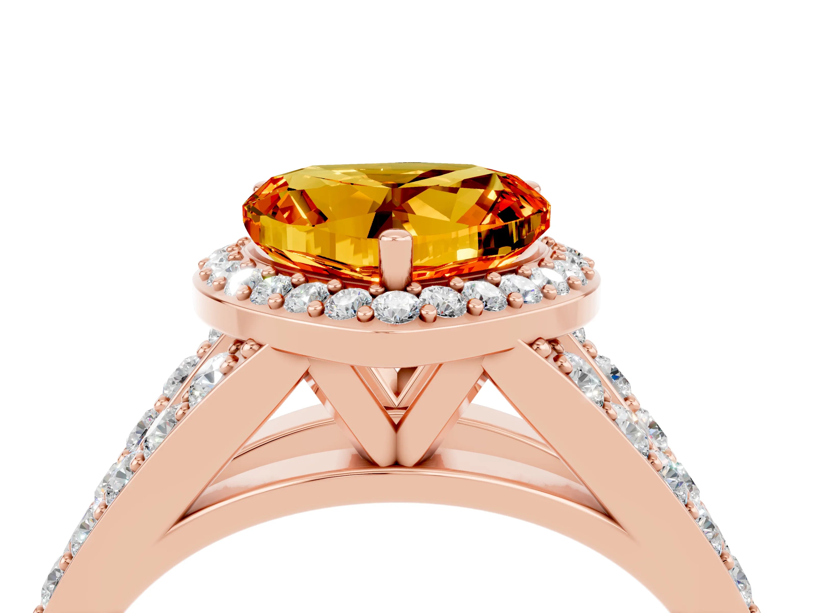 Rose gold Heart Cut Citrine Split Shank Halo Ring with Four-Prong Setting_16