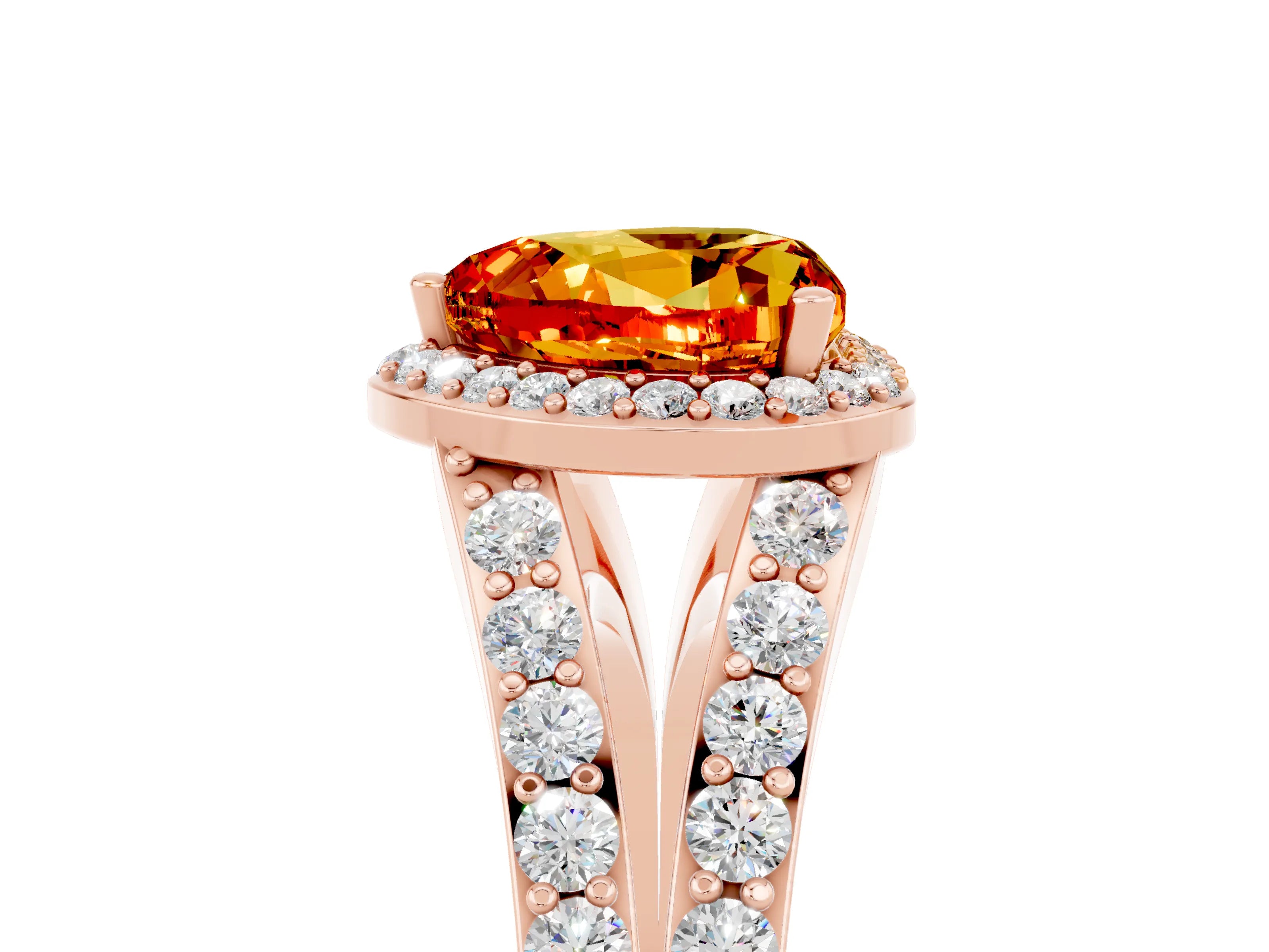 Rose gold Heart Cut Citrine Split Shank Halo Ring with Four-Prong Setting_17