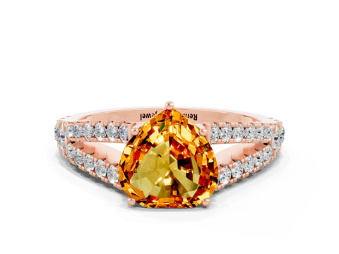 Rose gold Heart Cut Citrine Split Shank Pavé Engagement Ring with Four-Prong Setting_12