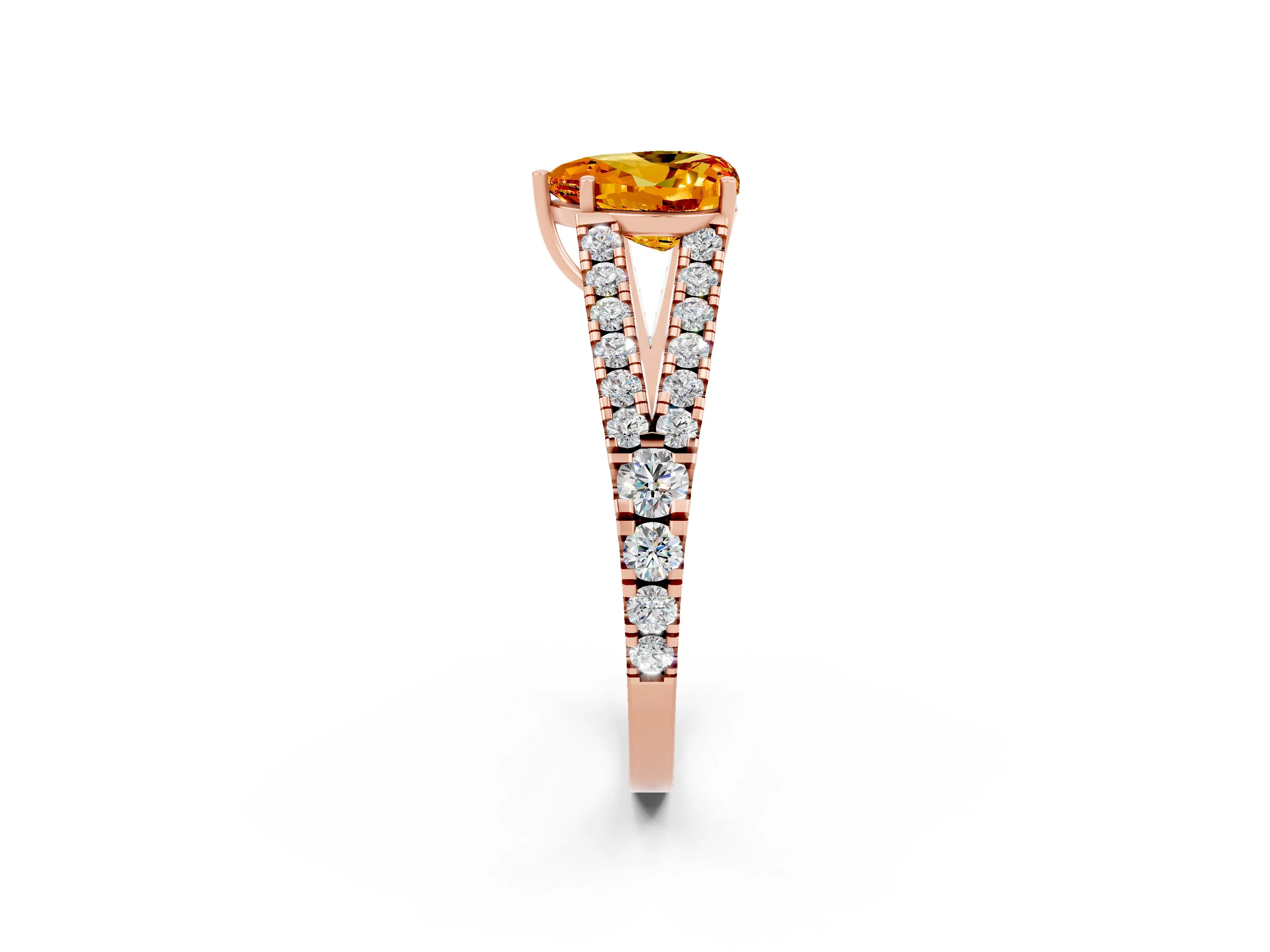 Rose gold Heart Cut Citrine Split Shank Pavé Engagement Ring with Four-Prong Setting_14
