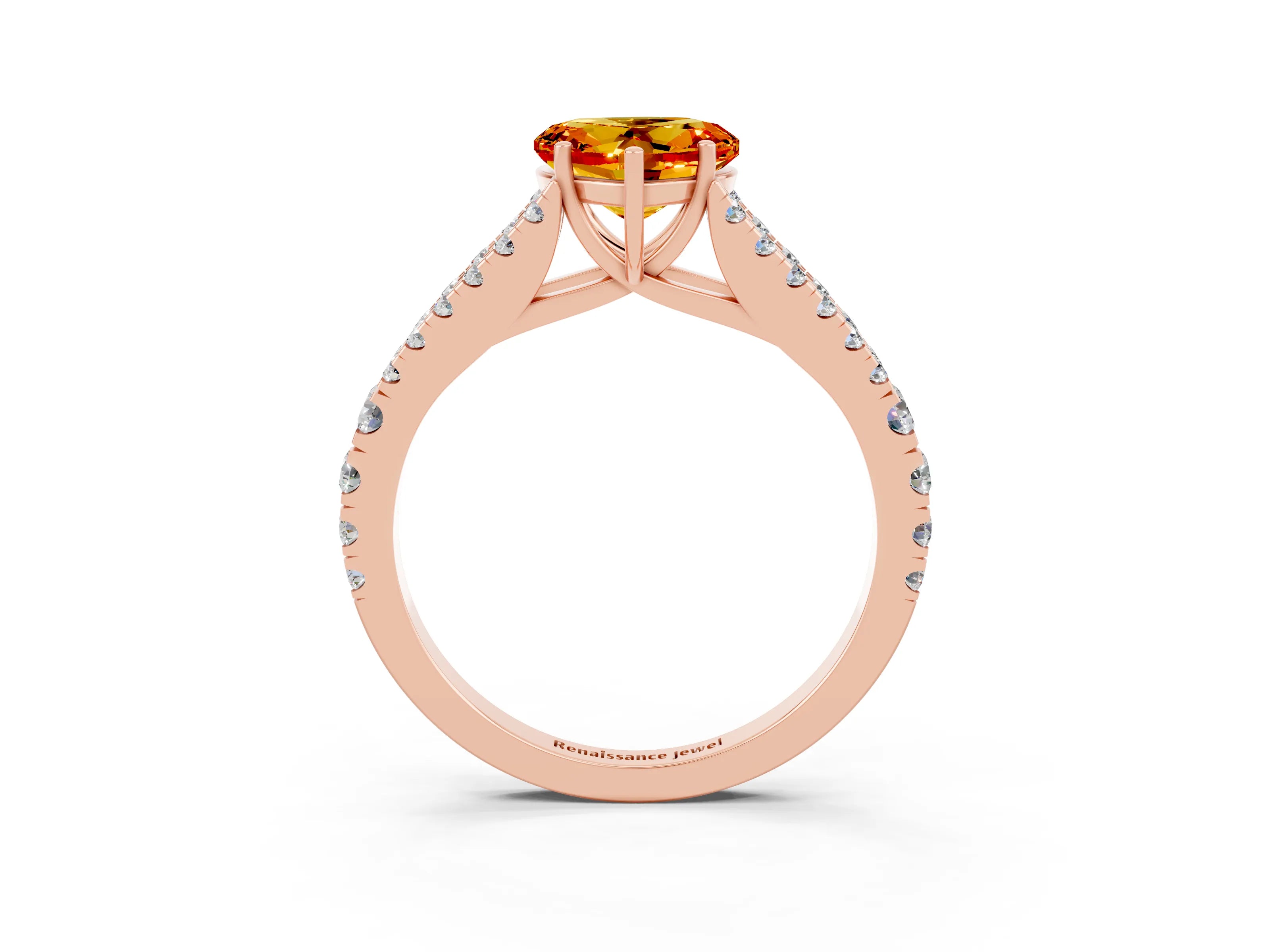 Rose gold Heart Cut Citrine Split Shank Pavé Engagement Ring with Four-Prong Setting_15
