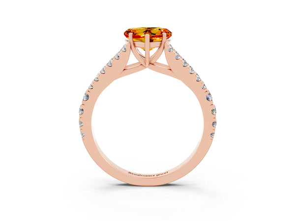 Rose gold Heart Cut Citrine Split Shank Pavé Engagement Ring with Four-Prong Setting