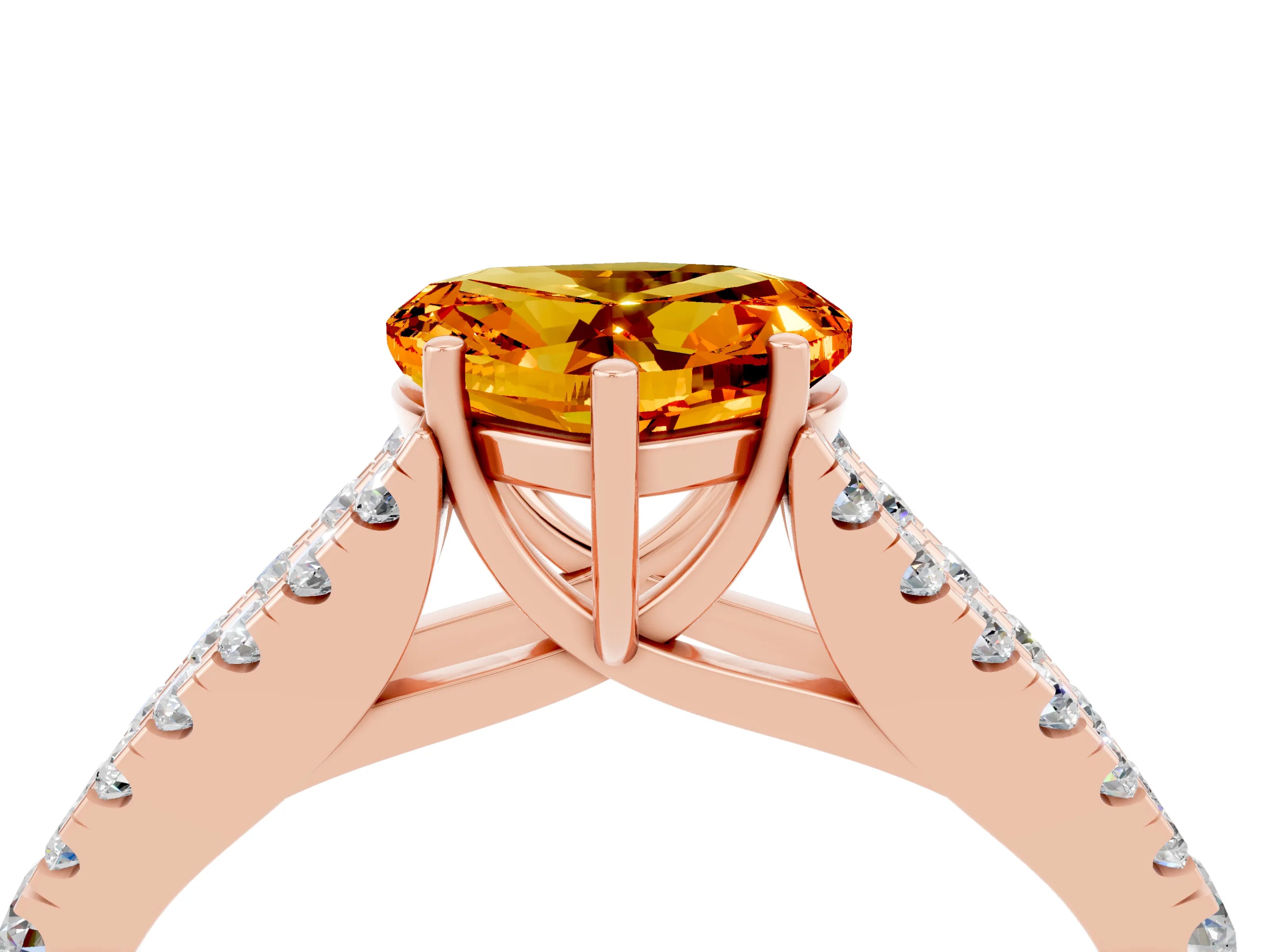 Rose gold Heart Cut Citrine Split Shank Pavé Engagement Ring with Four-Prong Setting_16