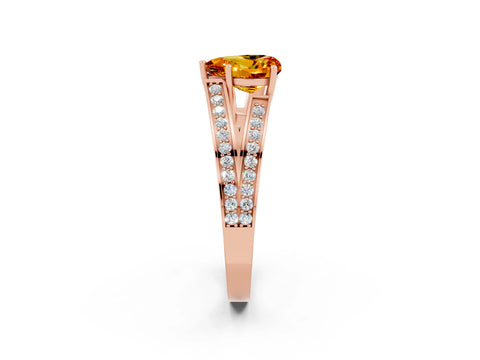 Rose gold Heart Cut Citrine Split Shank Ring with Pavé Band and Four-Prong Setting_2