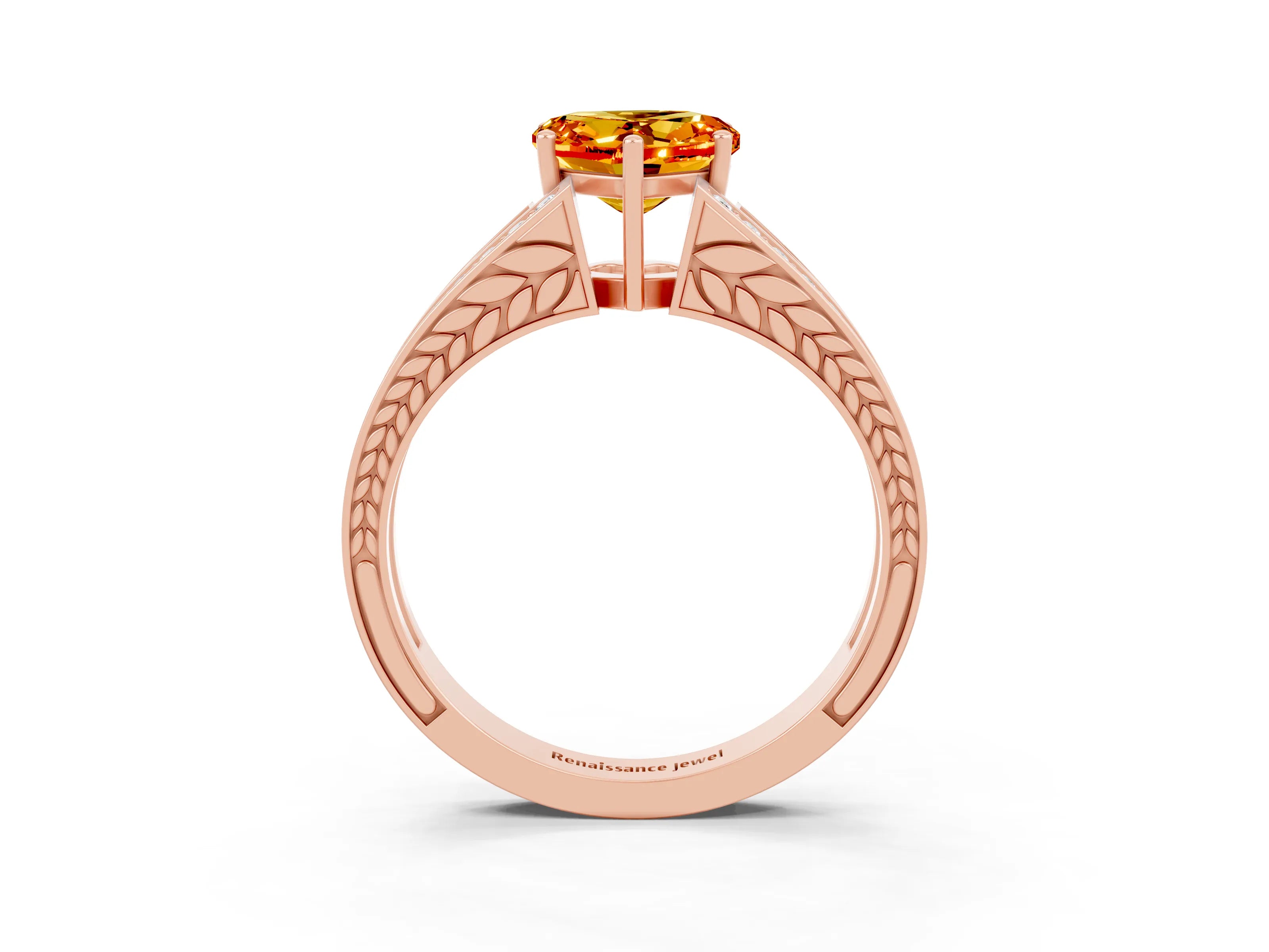Rose gold Heart Cut Citrine Split Shank Ring with Pavé Band and Four-Prong Setting_3