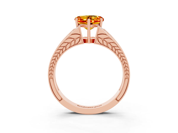 Rose gold Heart Cut Citrine Split Shank Ring with Pavé Band and Four-Prong Setting