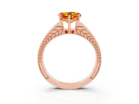 Rose gold Heart Cut Citrine Split Shank Ring with Pavé Band and Four-Prong Setting_3