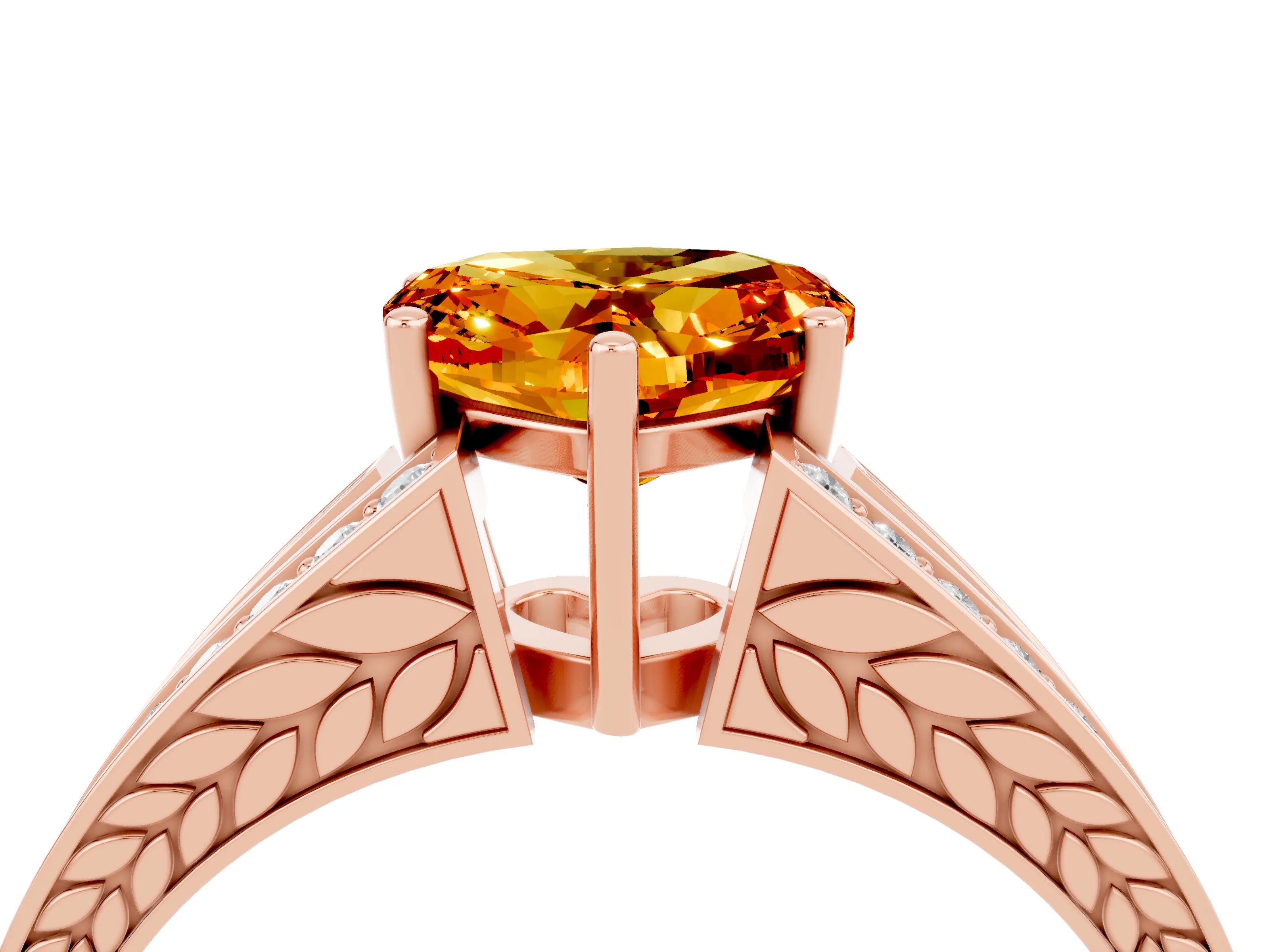 Rose gold Heart Cut Citrine Split Shank Ring with Pavé Band and Four-Prong Setting_4