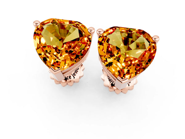 Rose gold Heart Cut Citrine Stud Earrings