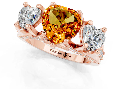 Rose gold Heart Cut Citrine Three-Stone Ring with Channel Set Band and Four-Prong Setting_1