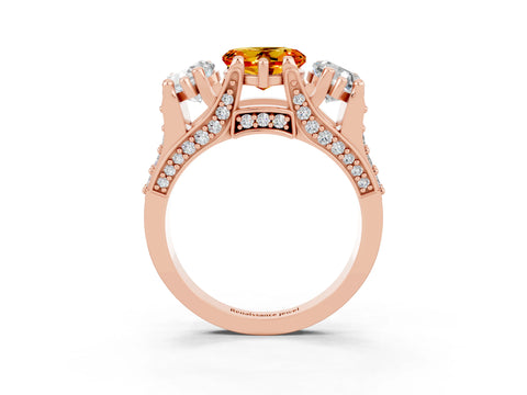 Rose gold Heart Cut Citrine Three-Stone Ring with Channel Set Band and Four-Prong Setting_3