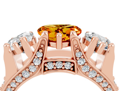 Rose gold Heart Cut Citrine Three-Stone Ring with Channel Set Band and Four-Prong Setting_4